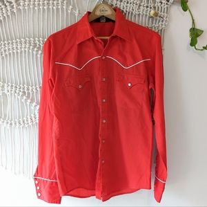 Vintage Red Western Shirt White Pipping Medium